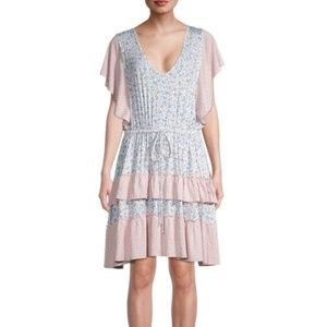Stitchdrop Cottage Bloom Flutter Sleeve Mini Dress Blue Pink XS NWT